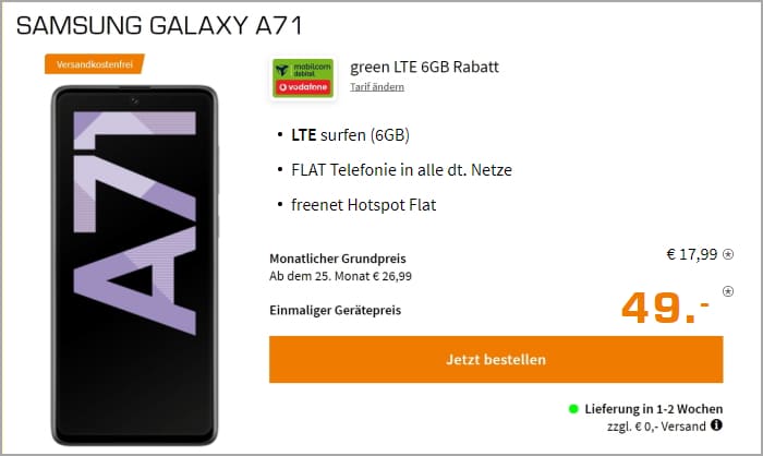 Galaxy A71 + green LTE 6 GB LTE Vodafone