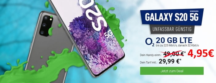 Samsung Galaxy S20 5G zum o2 Free M bei DeinHandy