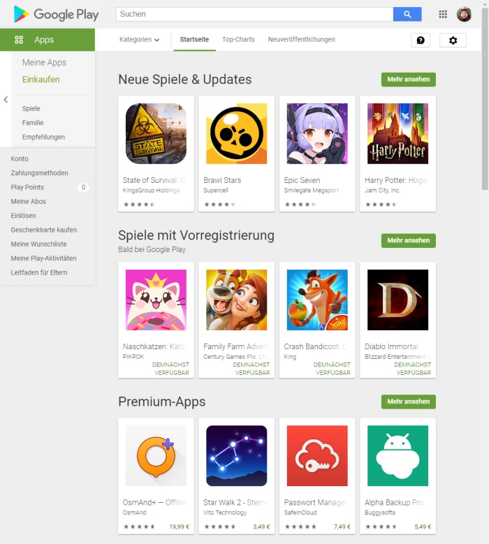 Google Play Store im Browser
