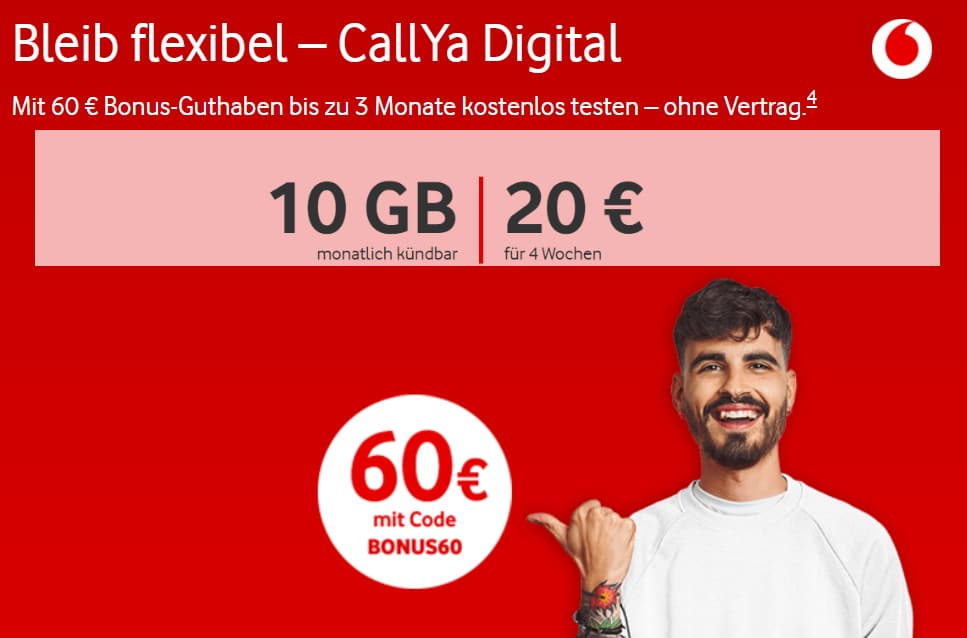 Vodafone CallYa Digital 12 Wochen gratis nutzen