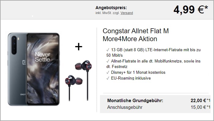 OnePlus Nord + Bullets Congstar 8 GB Logitel