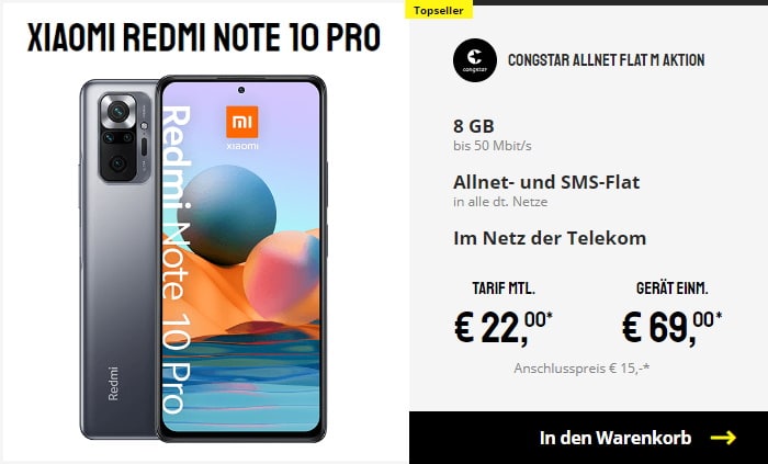 Xiaomi Redmi Note 10 Pro + congstar Allnet Flat M bei Sparhandy