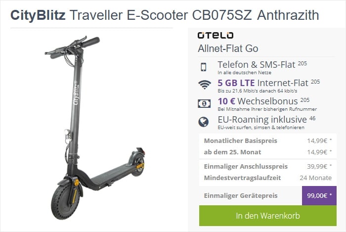 otelo Allnet Flat Go + CityBlitz Traveller E-Scooter bei FLYmobile