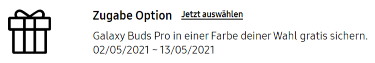 Samsung Galaxy Zugaben-Aktion