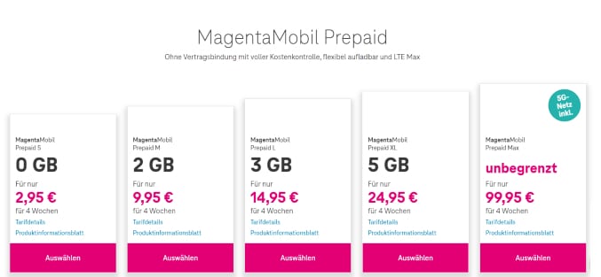 ⭐ Telekom Prepaid Tarife: Bis zu 10 GB LTE & 5G-Option
