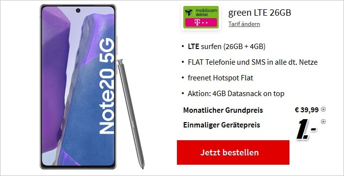 Samsung Galaxy Note20 5G green LTE 26+4 GB bei MediaMarkt