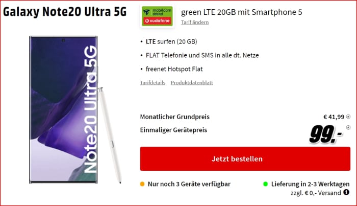 Samsung Galaxy Note 20 Ultra + green LTE zum Bestpreis!