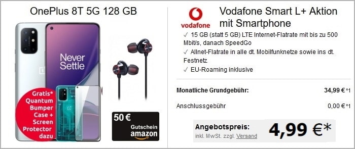 OnePlus 8T mit 4 Zugaben zum Vodafone Smart L Plus bei LogiTel