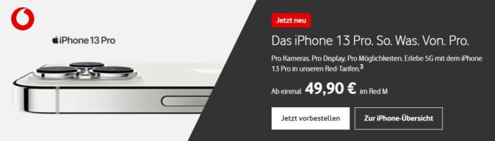 Apple iPhone 13, Pro, mini, Pro Max mit Vodafone Red Tarif günstig bestellen