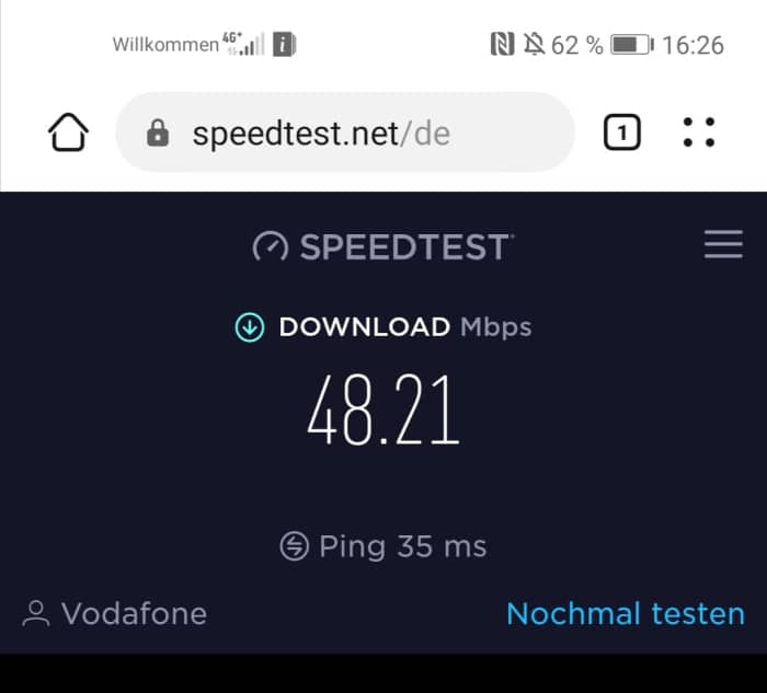 Speedtest SIMon mobile im Vodafone-Netz
