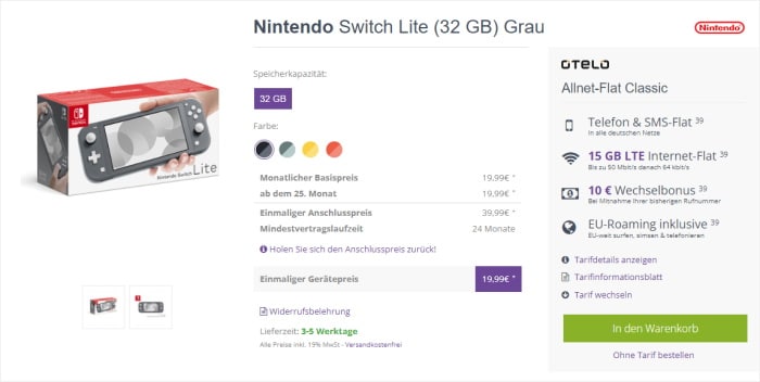 Nintendo Switch Lite + otelo Allnet Flat Classic bei FLYmobile