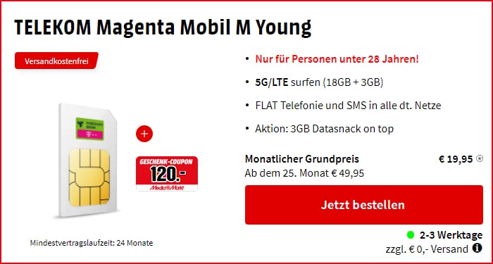 md Magenta Mobil M Young + Coupon bei MM
