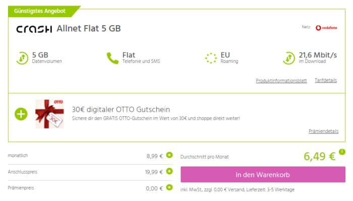 crash Allnet-Flat + Otto-Gutschein bei gethandy