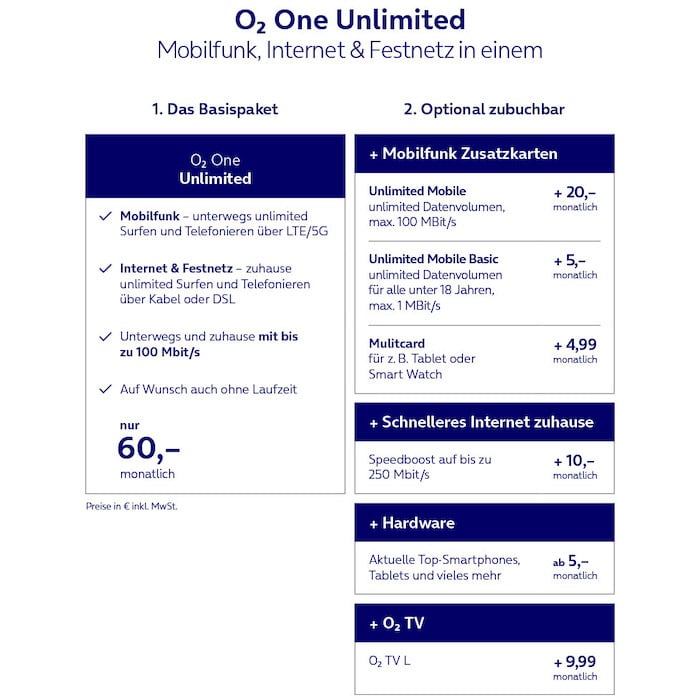 o2 One Tariftabelle