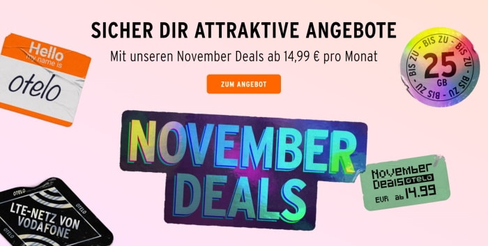 otelo Black Week 2021: Allnet Flat Max mit 50 GB LTE für 29,99 € mtl. - dauerhaft 