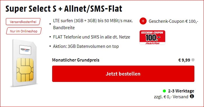 MediaMarkt Super Select S mit 100 € MediaMarkt Coupon