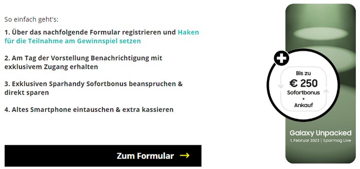 sparhandy Early Bird Angebot zum Galaxy S23