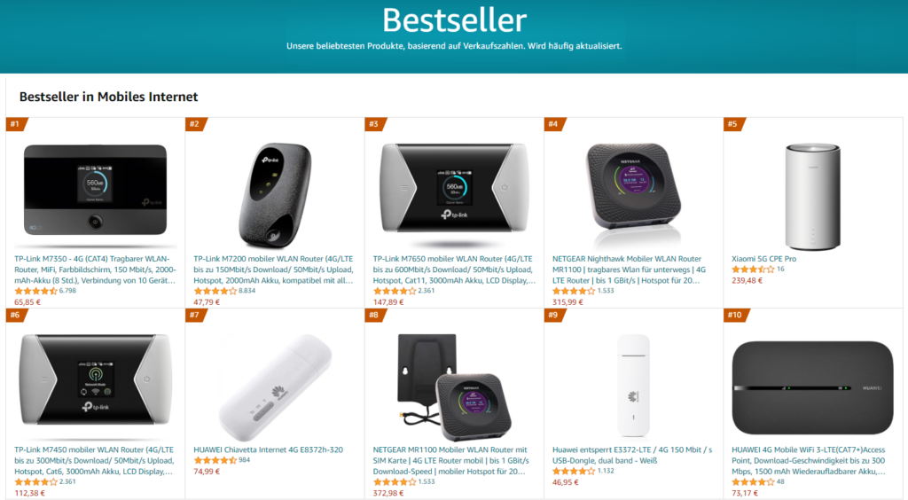 Amazon-Bestseller Surfsticks und mobile Router