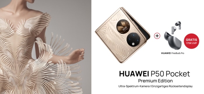 Huawei P50 Pocket mit Handyvertrag im Netz von Telekom, Vodafone und Telefónica o2
