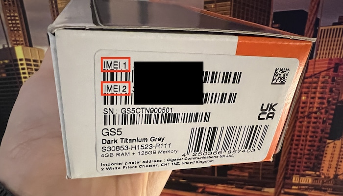 IMEI-Nummer auf der Verpackung