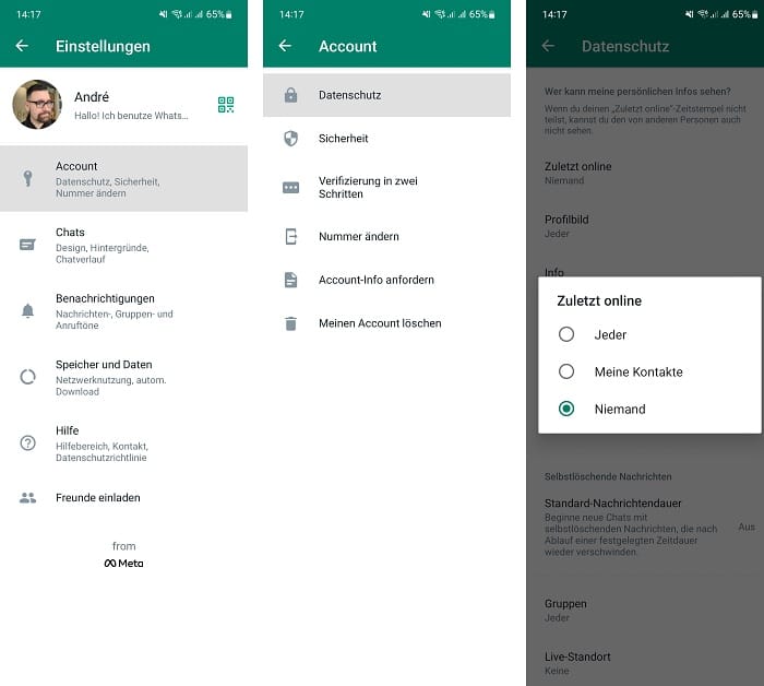 Berechtigungen in WhatsApp