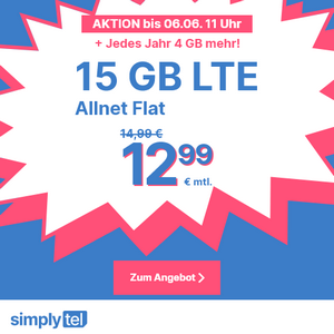 simplytel LTE 15 GB für 12,99 €