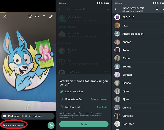 Den WhatsApp-Status schneller einstellen