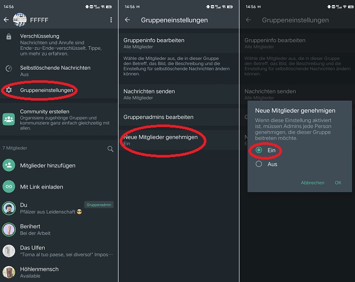 Zustimmung bei neuen Gruppen-Mitgliedern