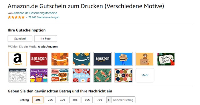 Amazon Last-minute-Geschenk: Gutschein Amazon Last-minute-Geschenk: Gutschein