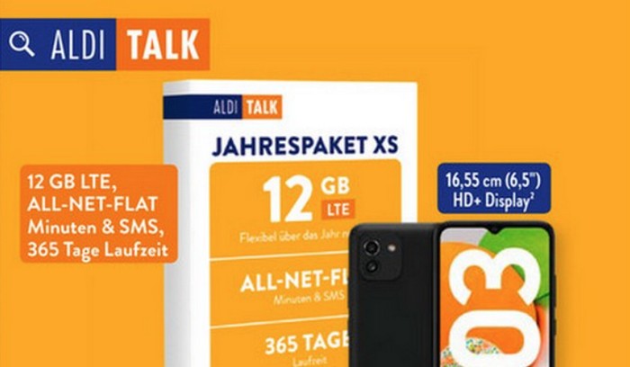 ALDI TALK MegaBundle 2022 Galaxy A03 + Jahrespaket = 159