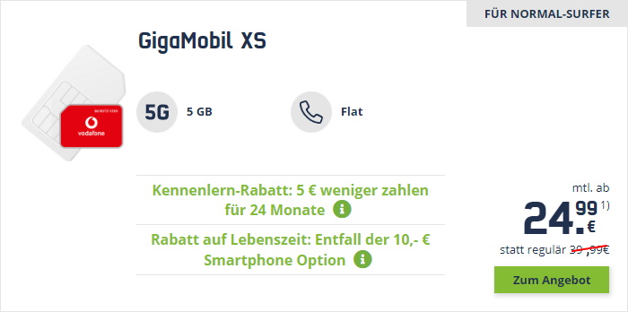 mobilcom-debitel GigaMobil XS Aktion - im Vodafone 5G-Netz