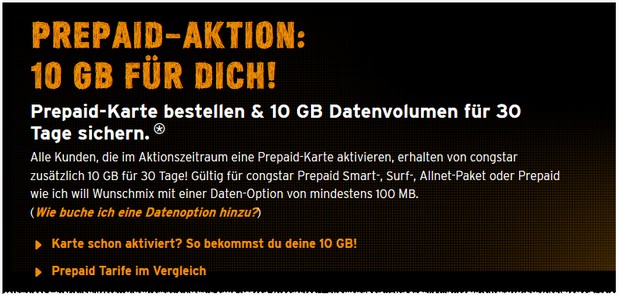 congstar: 10 GB Prepaid-Datenvolumen geschenkt