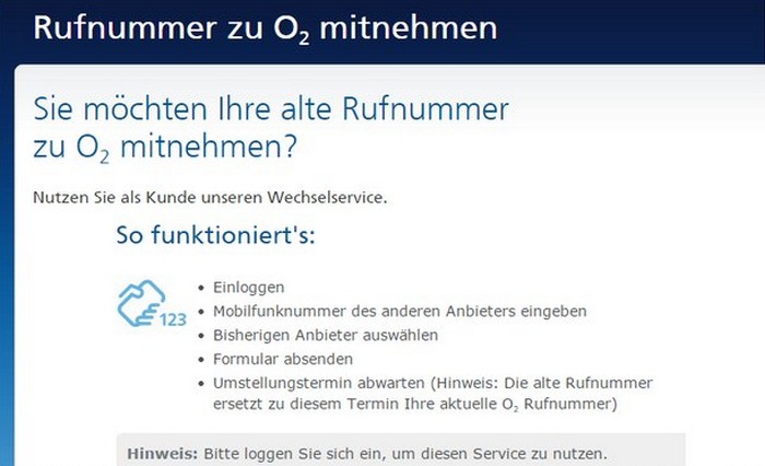 Rufnummernmitnahme zu o2