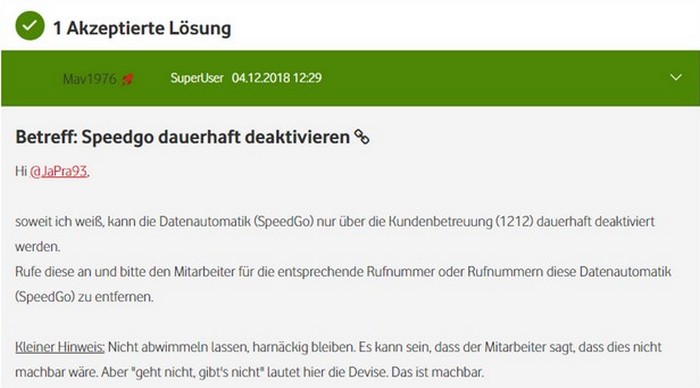 Vodafone SpeedGo dauerhaft deaktivieren Vodafone SpeedGo dauerhaft deaktivieren