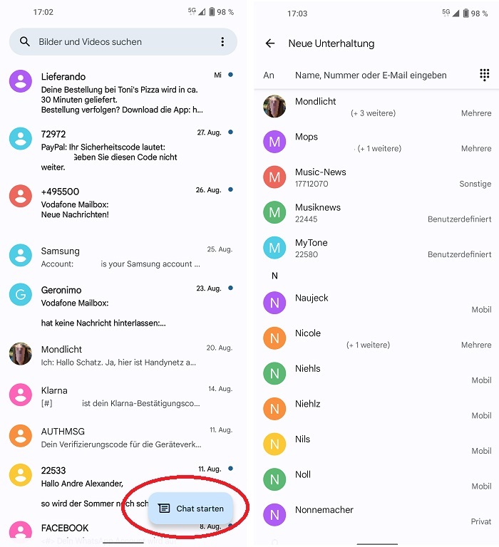 RCS starten mit Google Messages