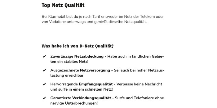 Klarmobil D-Netz-Qualität