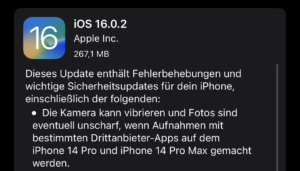 Apple iOS 16.0.2 soll Wackelkamera im iPhone 14 Pro (Max) beheben