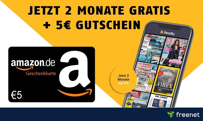Readly Aktion: 2 Monate gratis + 5 € Amazon-Gutschein