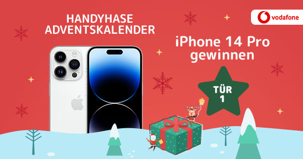 Handyhase Adventskalender Türchen 1: Gewinne ein iPhone 14 Pro im Wert von 1299 € von Vodafone