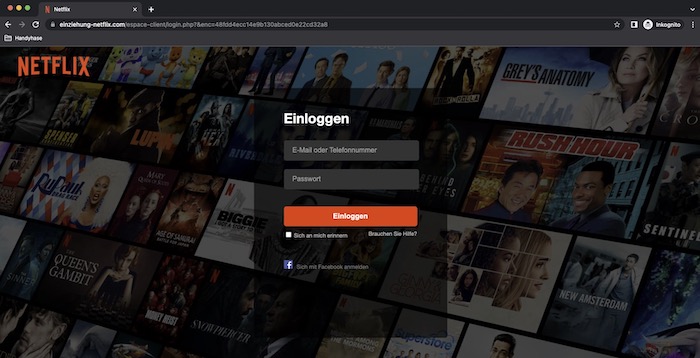 Netflix Betrug SMS schickt Dich auf diese Fake-Webseite