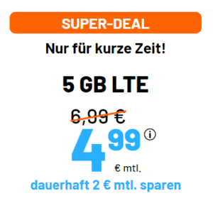 sim.de Aktionstarif mit 5 GB für 4,99 €