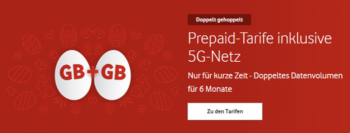 Vodafone CallYa Prepaid mit 5G - Osteraktion doppeltes Datenvolumen - Header