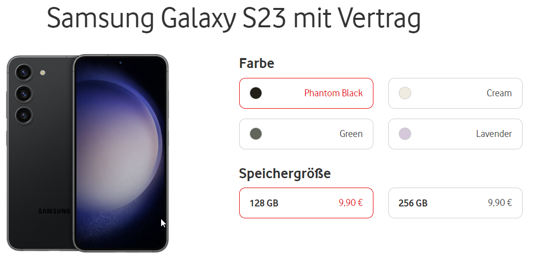 Vodafone mit Galaxy S23 zum GigaMobil Tarif