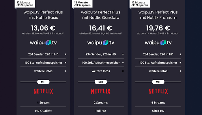waipu.tv Netflix Pakete