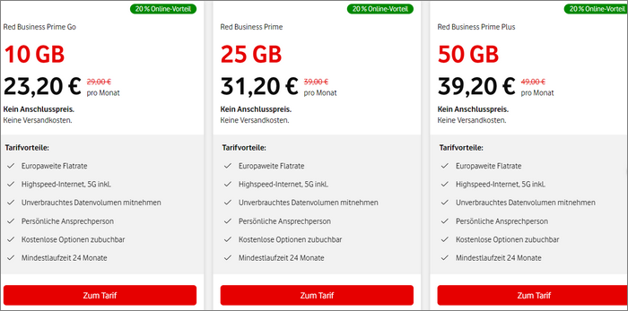 Vodafone Business-Tarife