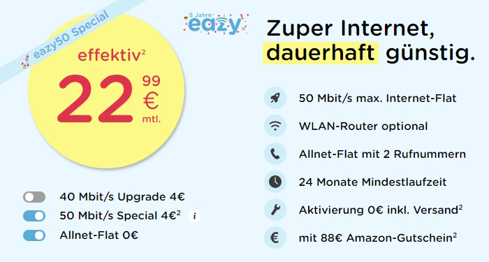 eazy 50 Special für Kabel und DSL