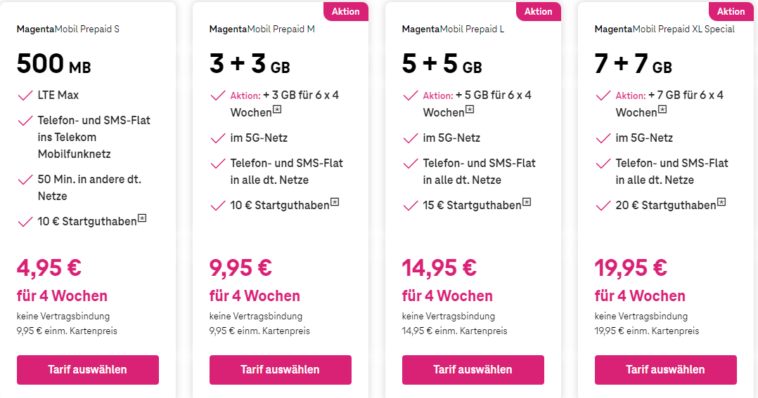 Telekom Prepaid Tarife: Bis zu 14 GB LTE/5G oder unbegrenzt
