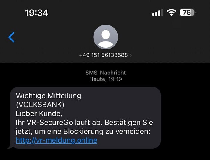 So sieht eine Phishing-SMS aus