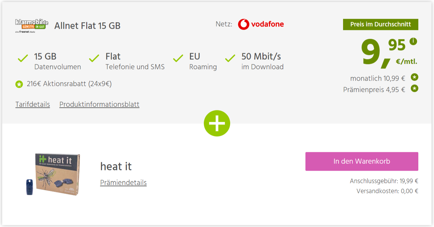 Exklusiv! Smartphone Insektenstichheiler + 15 GB + Allnet-Flat im Vodafone-Netz