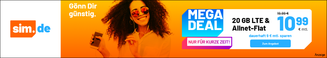 sim.de Tarif-Aktion mit 20 GB und 10,99 Euro